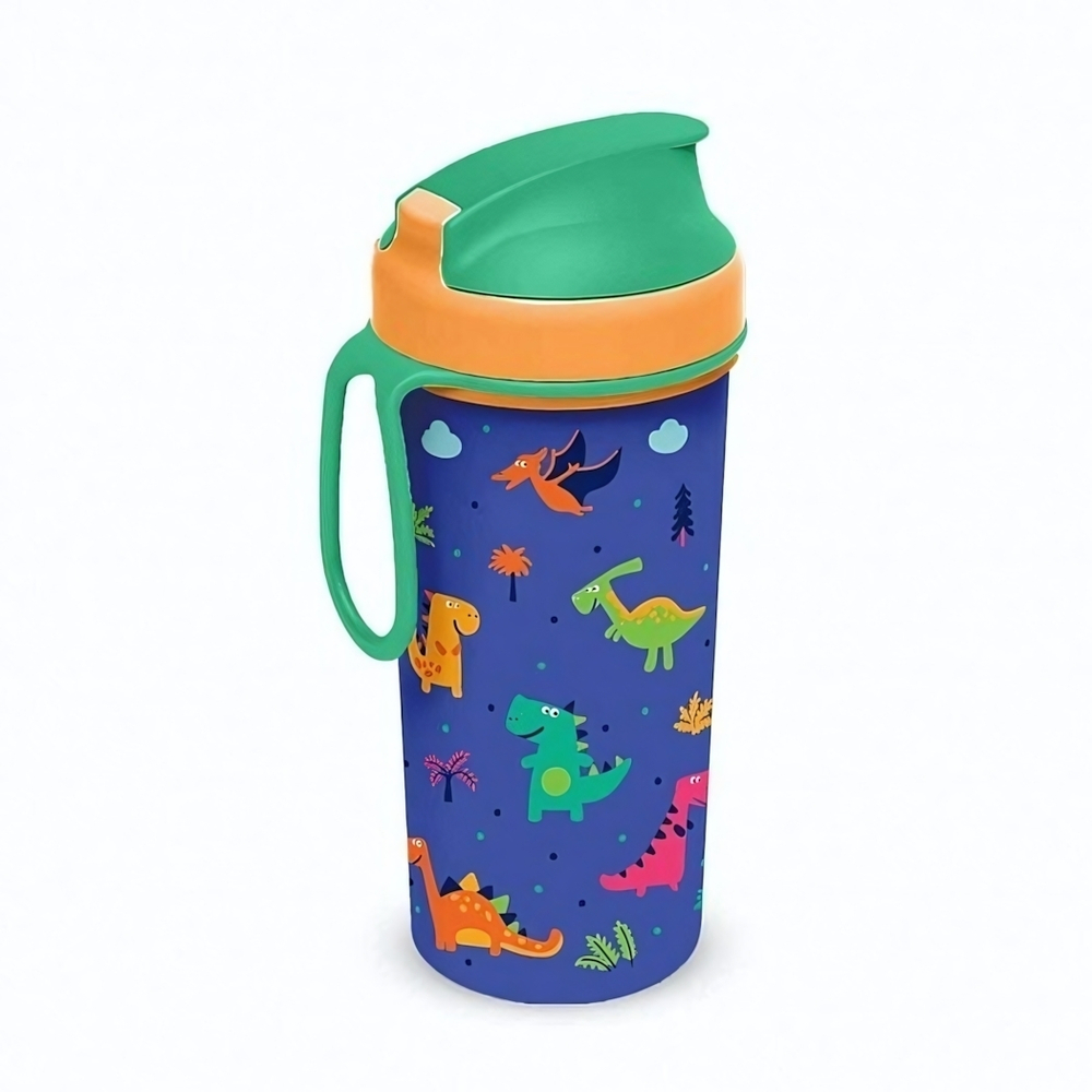 Бутылка детская с декором и петлей "динозавры" 400мл (зеленый)