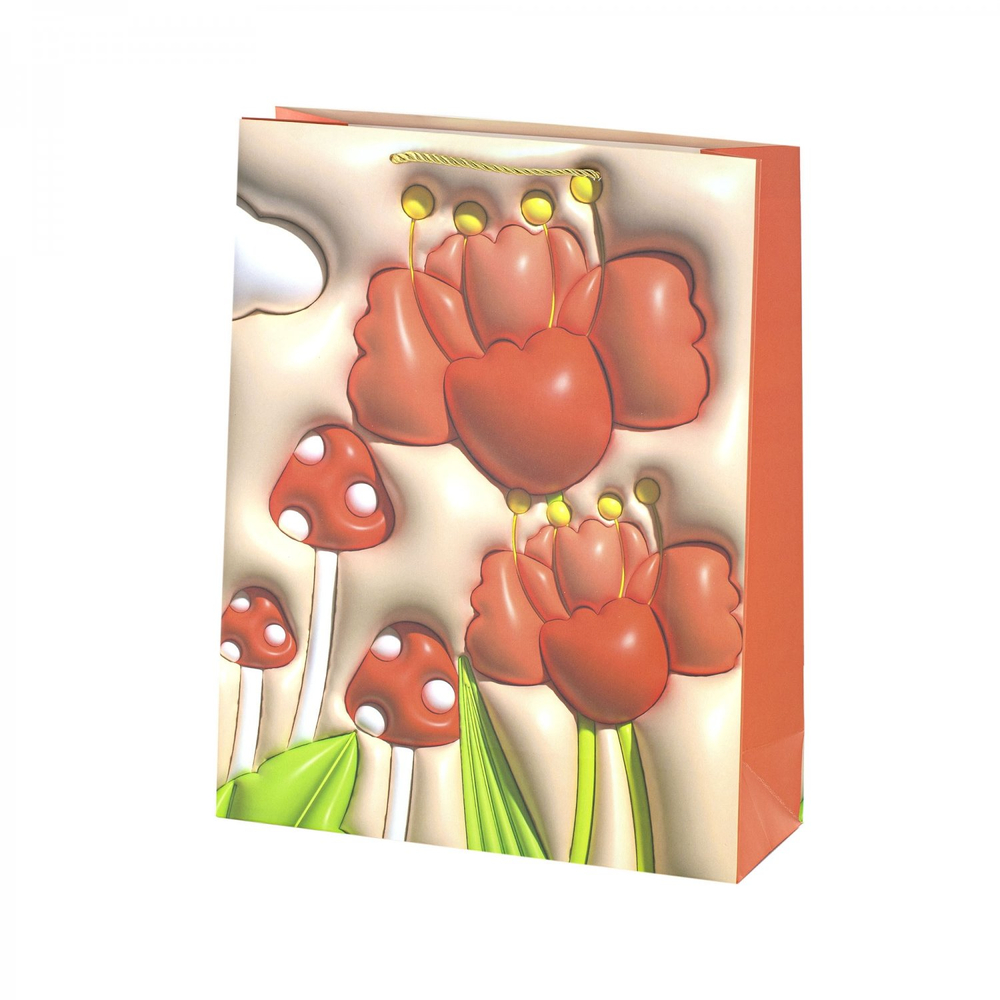 Пакет подарочный бумажный Alingar, (L+) 26х32х10 см, вертикальный, "Цветы 3D", матов. ламинация, ассорти