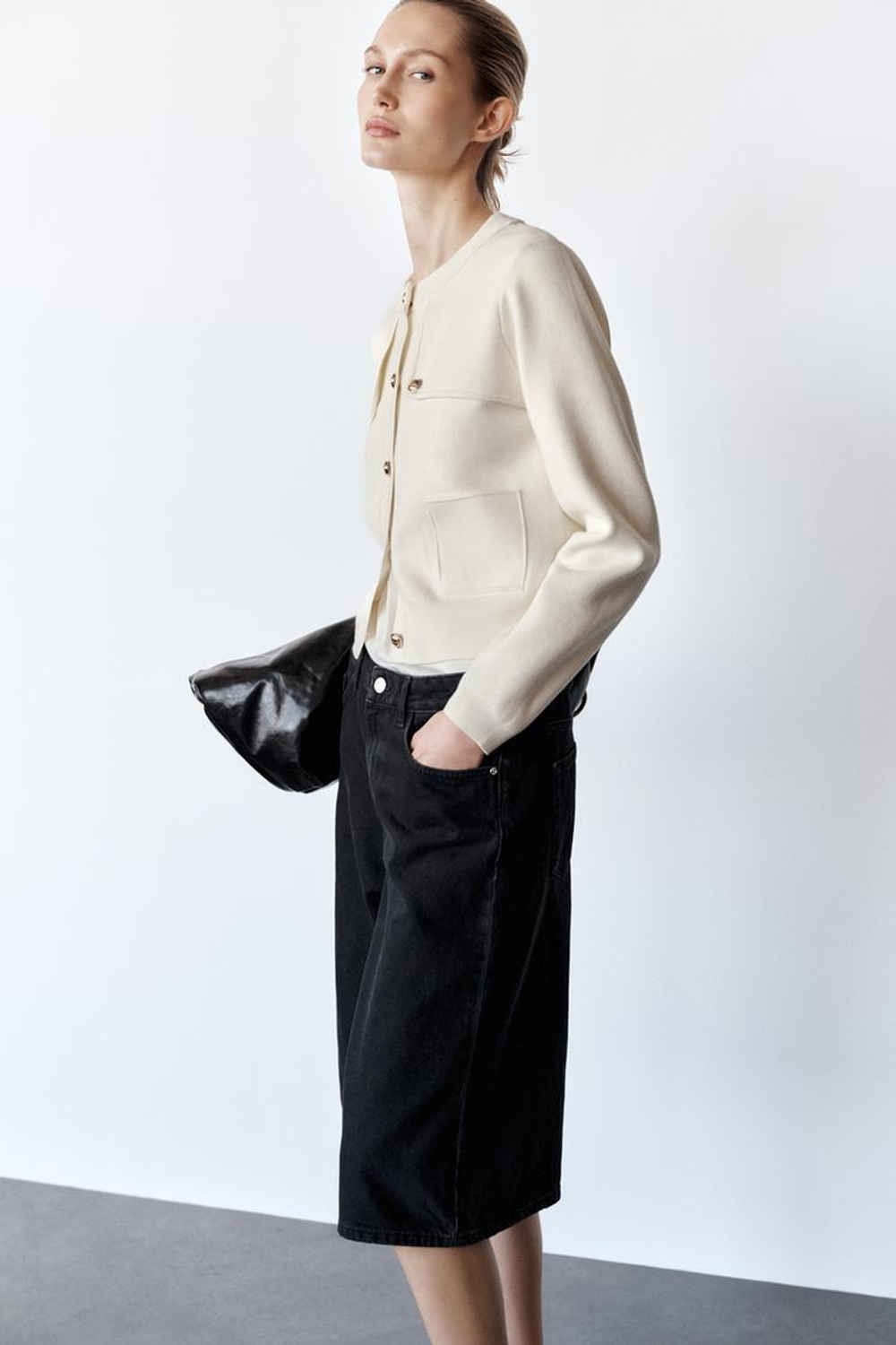 ZARA КАРДИГАН С ЗОЛОТИСТЫМИ ПУГОВИЦАМИ, ЭКРЮ