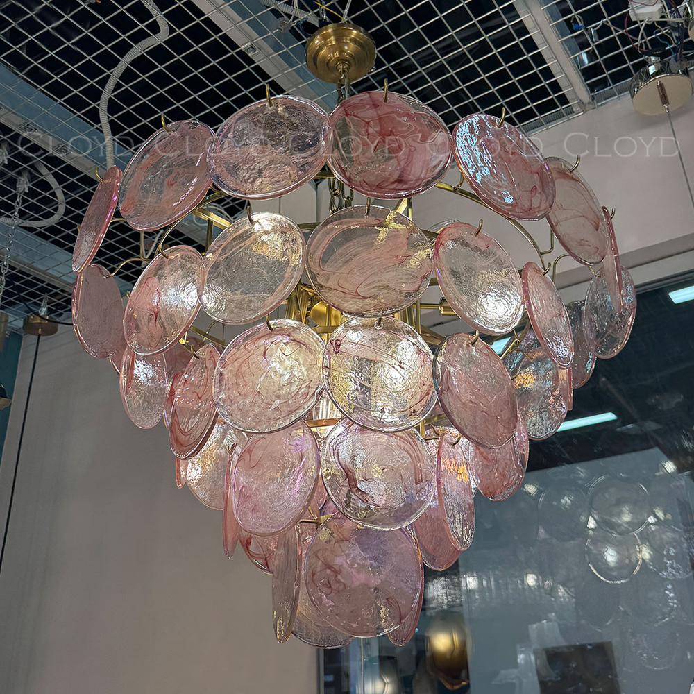 Люстра Cloyd LINZE-B C18 / Ø80 см - латунь - розов.стекло (арт.11677)