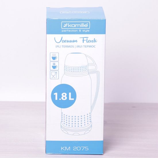 Термос 1800 мл пластиковый со стеклянной колбой (2 чашки) Kamille