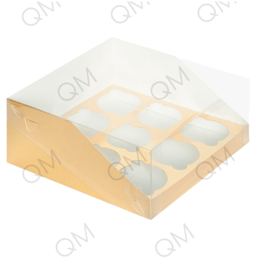 Коробка под капкейки с пластиковой крышкой 235*235*100 мм (9) (золото), 50шт