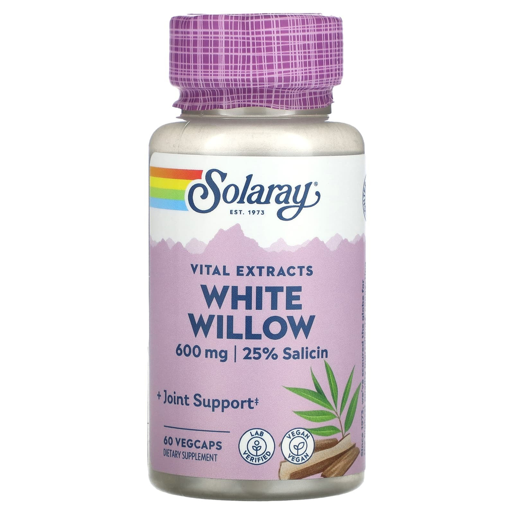 Solaray, Vital Extracts, белая ива, 60 вегетарианских капсул