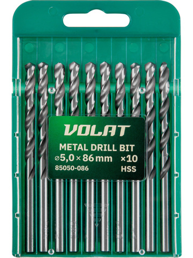 Сверло по металлу ц/х 5.0х52х86 мм HSS, комплект из 10-ти шт ВОЛАТ