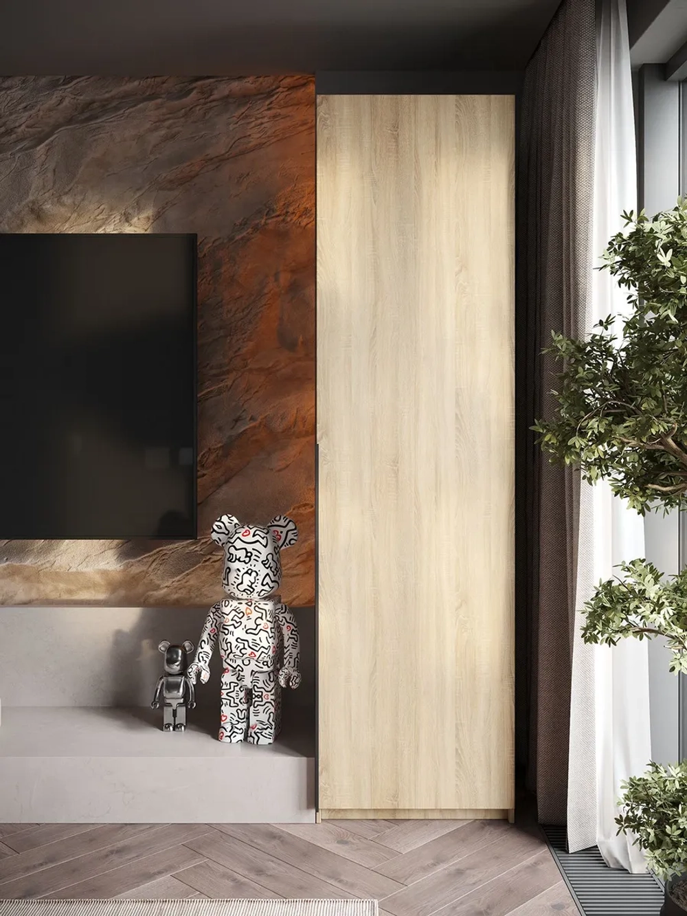 Шкаф Распашной Бежевый 61х220x52,5 SOHO с полками и ручкой