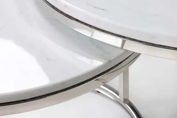 Комплект из 2 столиков Silvy Marble, серебро, белый мрамор