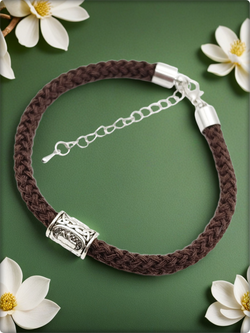 Браслет "Руна Феху" (18см) коричневый текстиль.