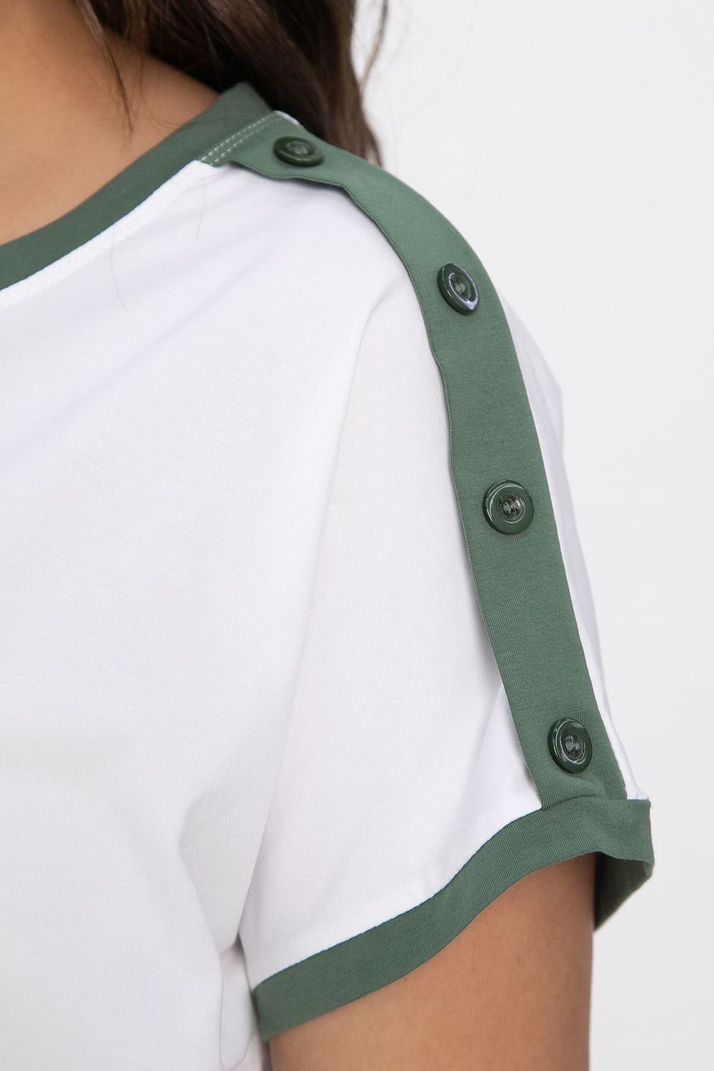 Блуза Далия (бело-оливковая) Б13805-20М LT Collection