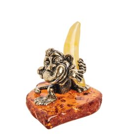 Народные промыслы AM- 701 Фигурка «Обезьяна с бананом» (латунь, янтарь)