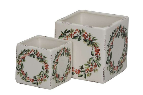 Набор из 2-х кашпо "Рождественский венок" 10х10см/14,5х14,5см