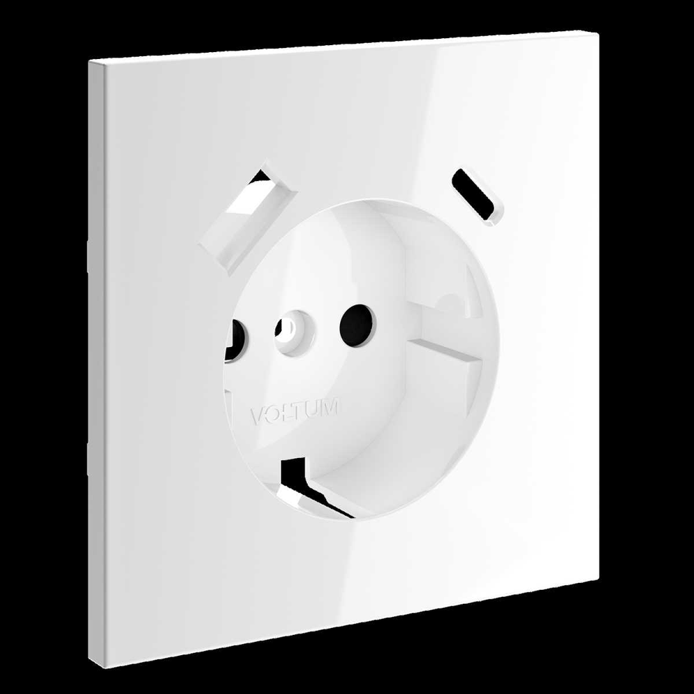 Накладка для розетки с заземлением и защитными шторками с USB A+C S70 (белый глянцевый) Voltum VLS001001