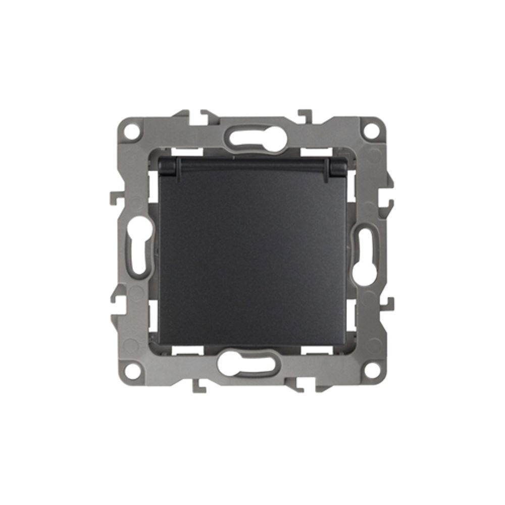 12-2103-05 ЭРА Розетка 2P+E Schuko со шторками с крышкой, 16A-250В, IP20, Эра12, антрацит | Эра 12 Антрацит