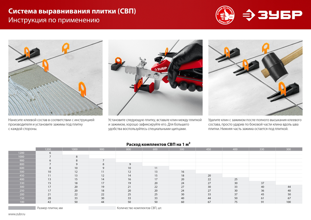 ЗУБР СВП, 1,0 мм, зажим, 100 шт, система выравнивания плитки (33861-100)