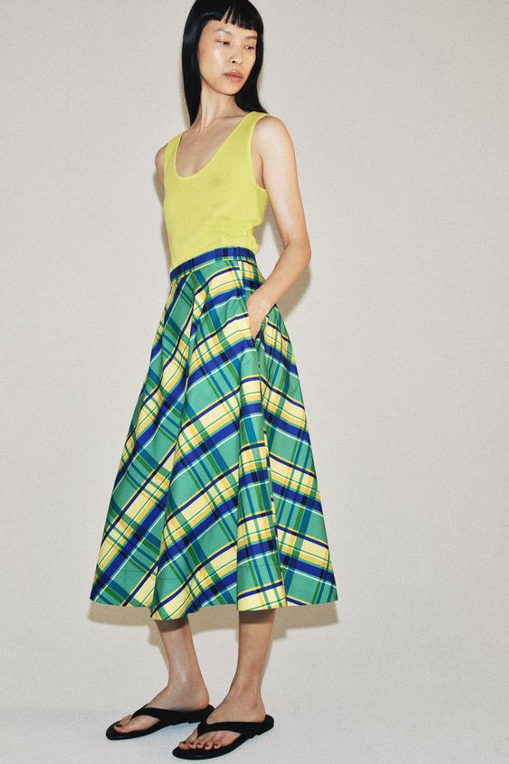 ZARA ЮБКА МИДИ В КЛЕТКУ — ZW COLLECTION, РАЗНОЦВЕТНЫЙ