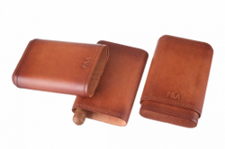 Чехол P&A на 4 сигары Робусто, натуральная кожа и кедр, S202-Cognac