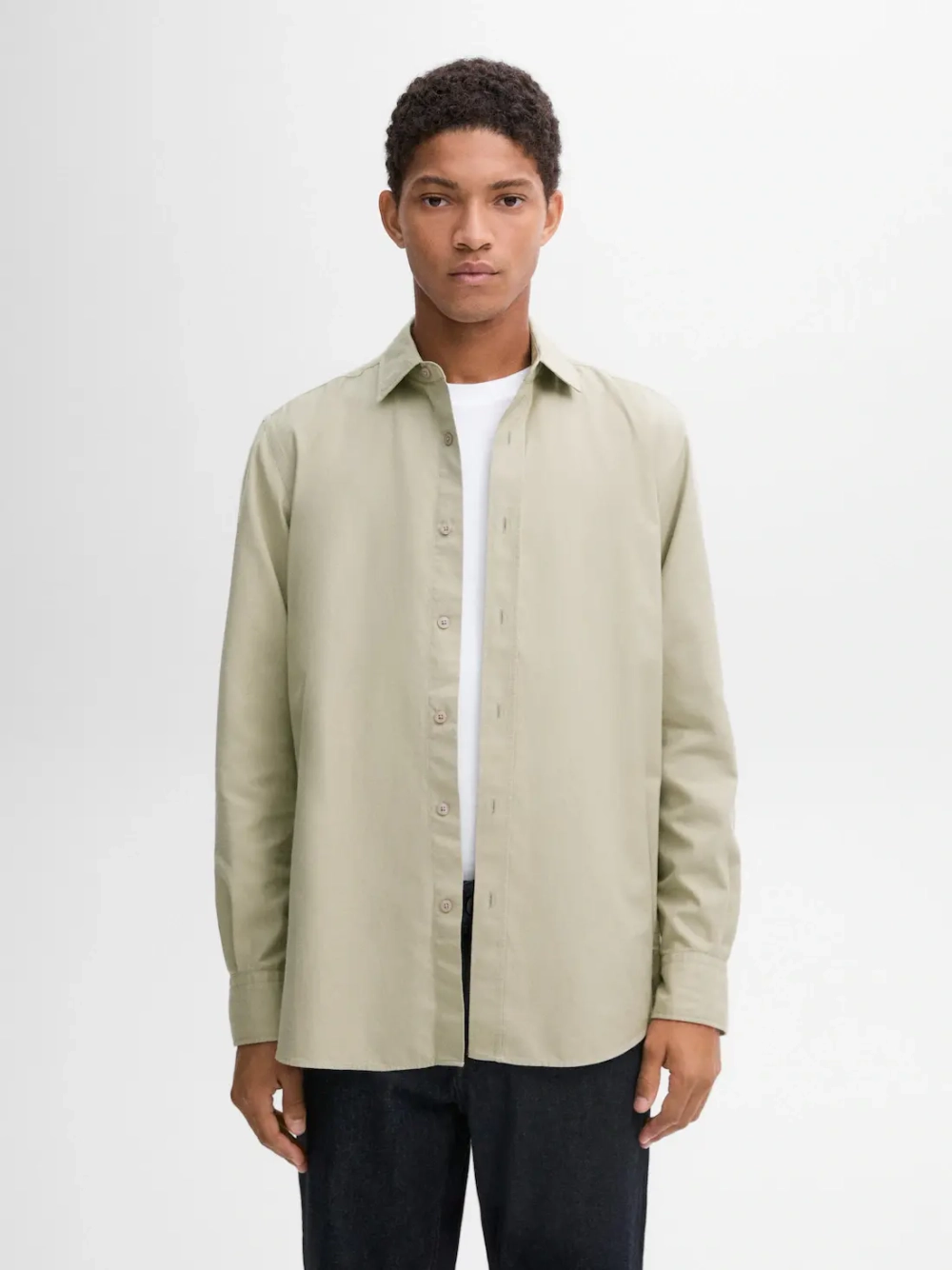 Massimo Dutti Рубашка из 100% хлопкового твила, светло-зеленый