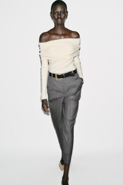 ZARA БРЮКИ С РЕМНЕМ И ОТВОРОТАМИ, ТЕМНО-СЕРЫЙ