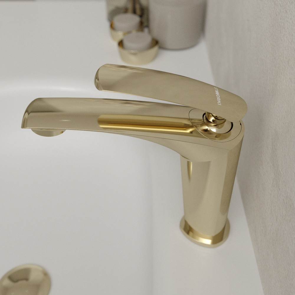 Смеситель для раковины STWORKI Гётеборг S03010GG глянцевое золото