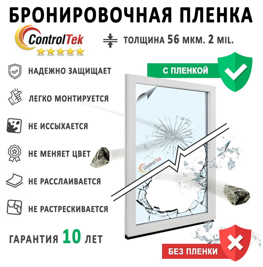Пленка защитная бронировочная SAFETY 2 MIL ControlTek, на отрез