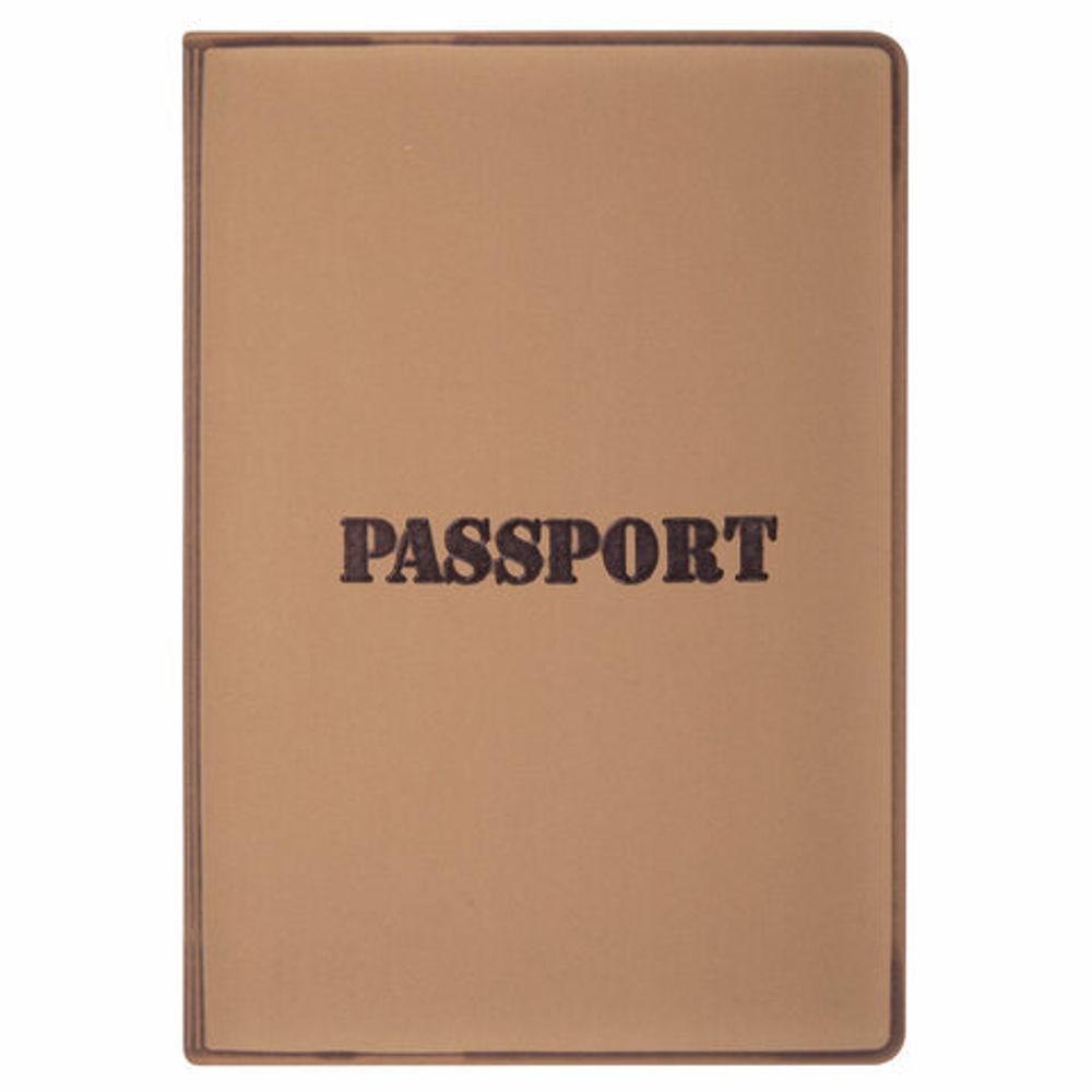 Обложка для паспорта, мягкий полиуретан, "PASSPORT", коричневая, STAFF, 238406