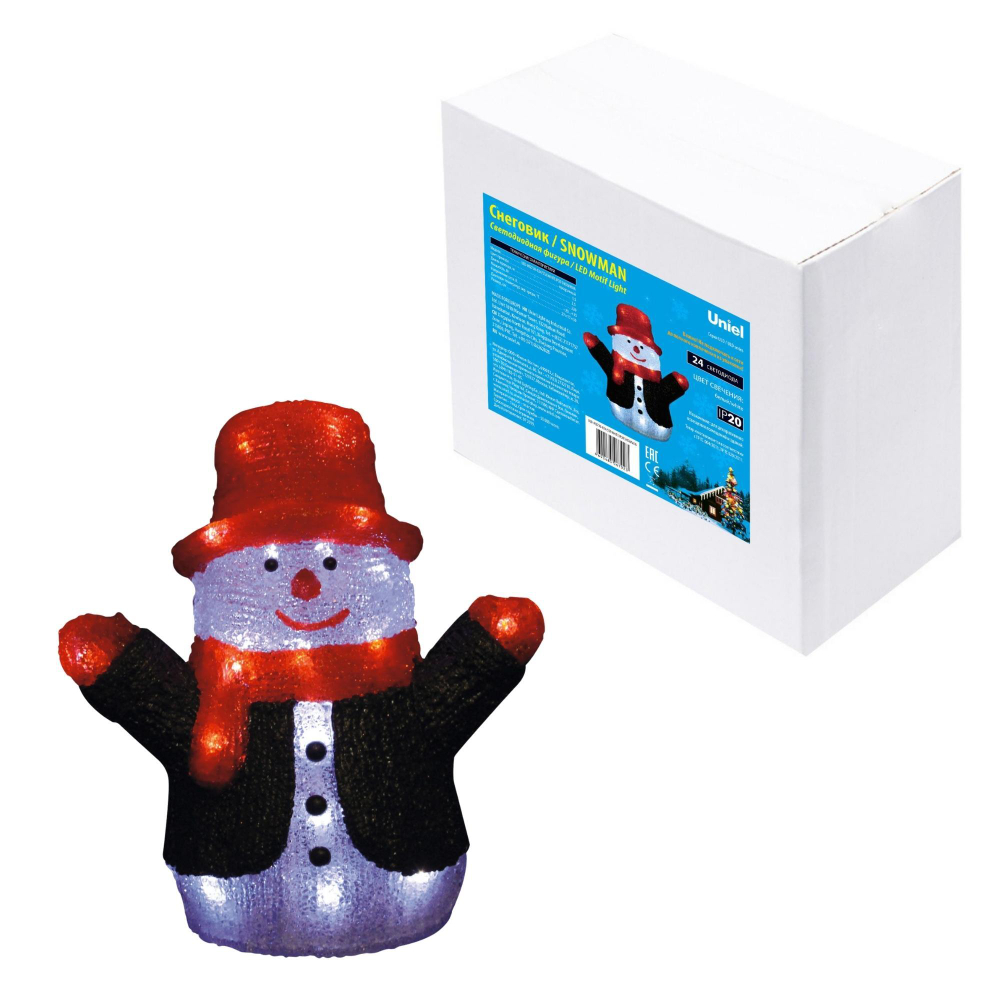 ULD-M2730-024/STA WHITE IP20 SNOWMAN Фигура светодиодная «Снеговик», 24 светодиода, 27*17*30 см, цвет свечения-белый, IP20. TM Uniel