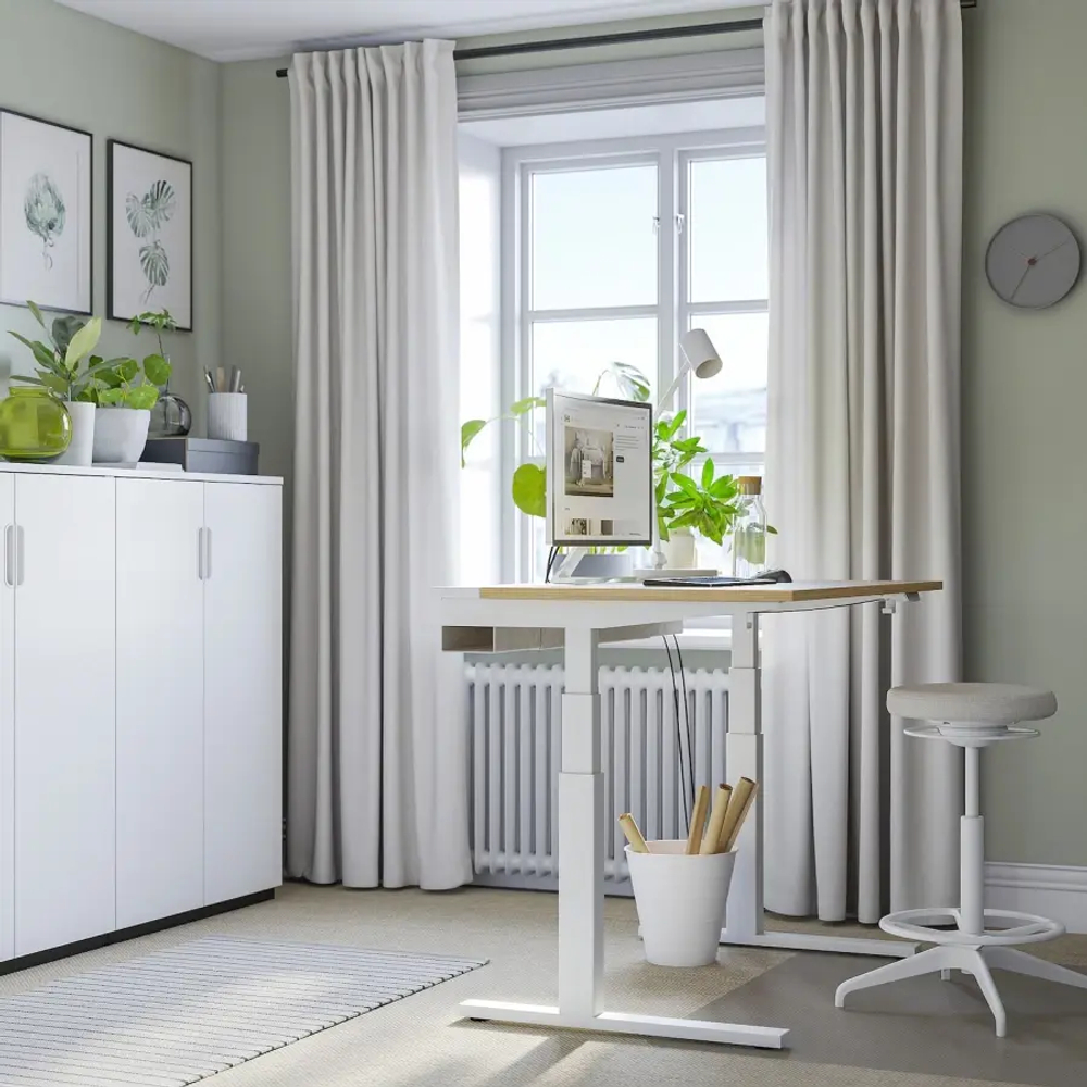 Письменный стол с регулировкой по высоте - IKEA MITTZON/МИТТЗОН ИКЕА, 120х60х62-126 см, белый/светло-коричневый