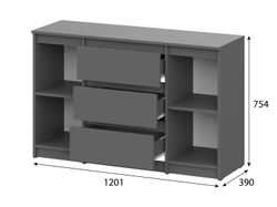 Денвер комод 3 ящика двухстворчатый / Графит серый