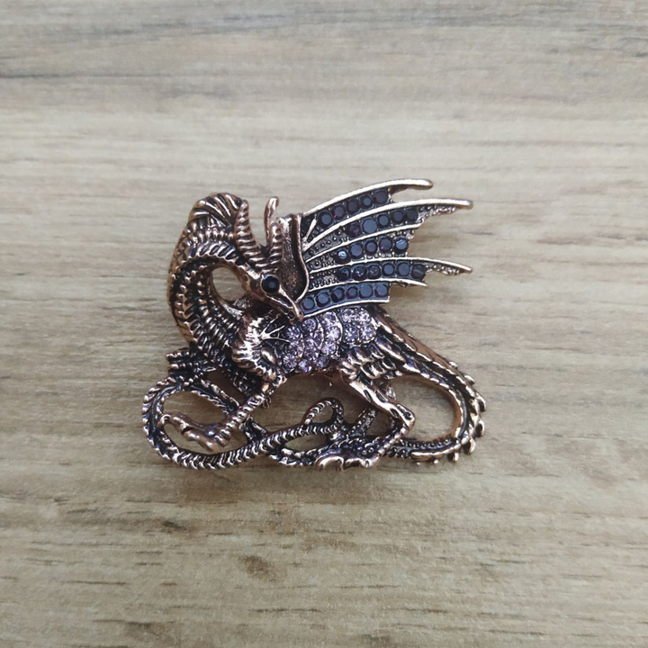 Брошь-кулон Дракон со стразами цвет медный