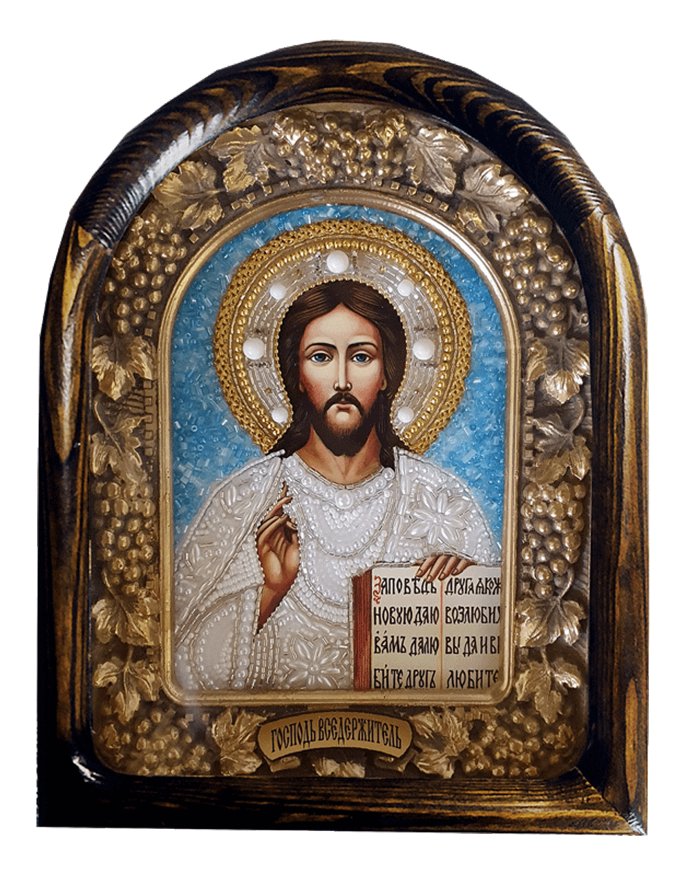 Господь Вседержитель, икона бисерная