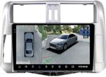 Магнитола для Toyota Land Cruiser Prado 150 2009-2013 (рамка серебро) - Teyes CC3-2K-360 на Android 10, 2K QLED, 6Гб+128Гб, CarPlay, 4G SIM-слот, 4 камеры в комплекте