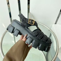 Prada Monolith Crochet Cage Sandals