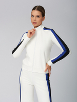 Спортивный костюм спорт-шик белый с черно-синими полосками