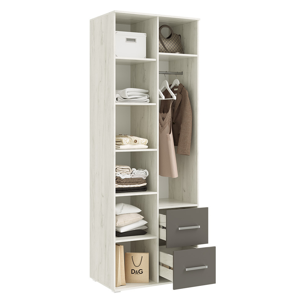 Шкаф двухстворчатый Фиеста (800), Графит, Дуб Крафт белый