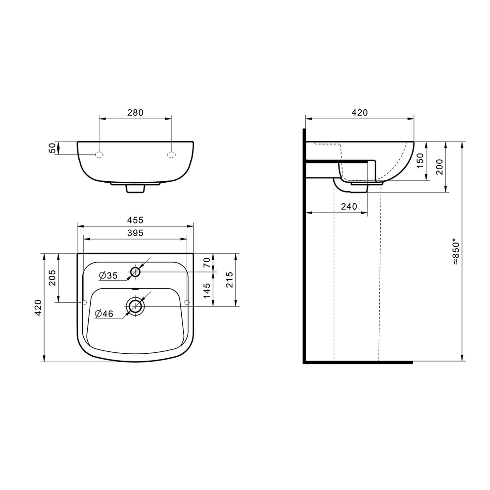 Умывальник-тюльпан "Лонги-45" (пост.Анимо) (с хром. переливом) (Santek)