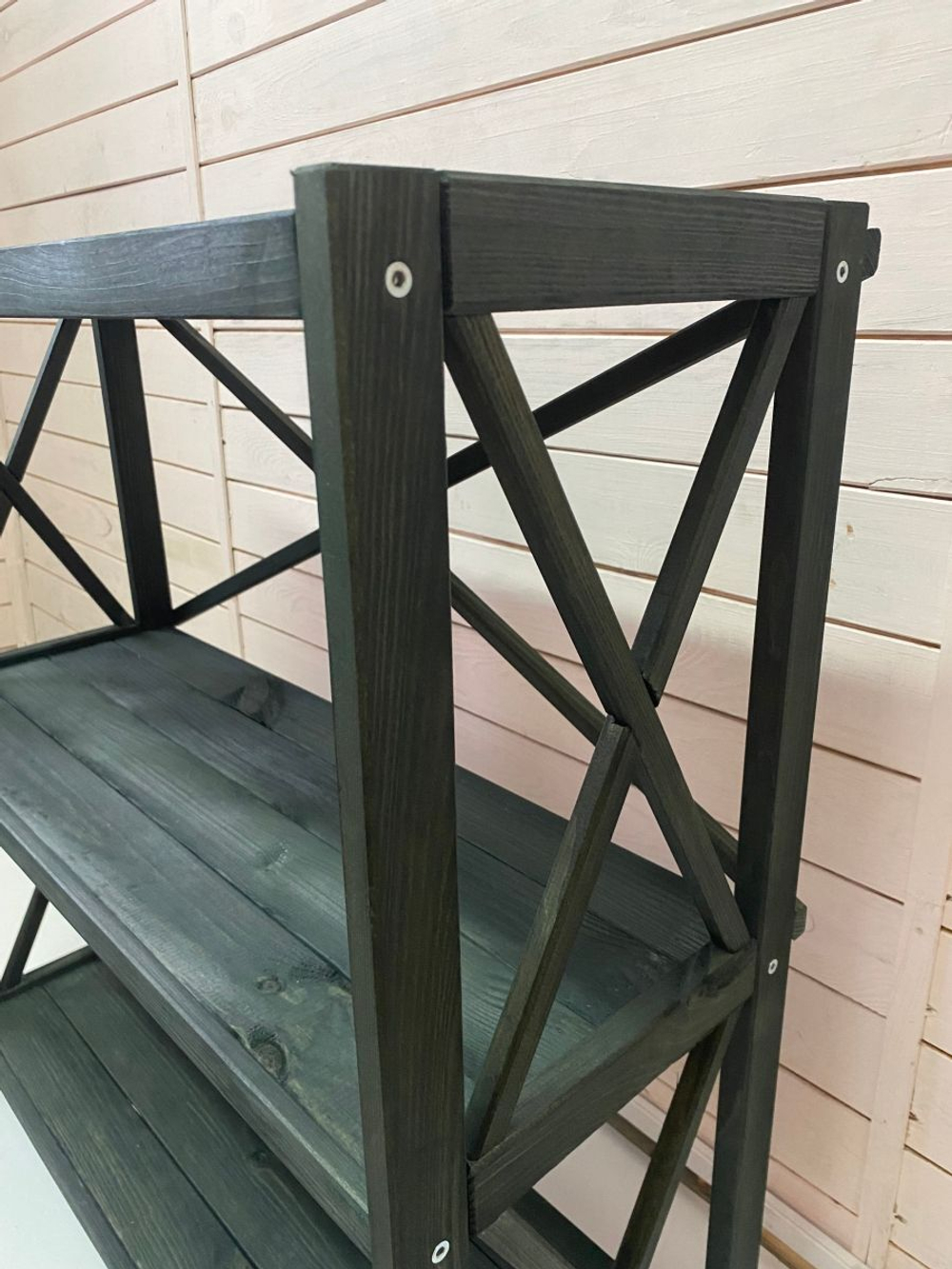 Стеллаж деревянный напольный Юск из массива сосны 5 полок, изумрудный