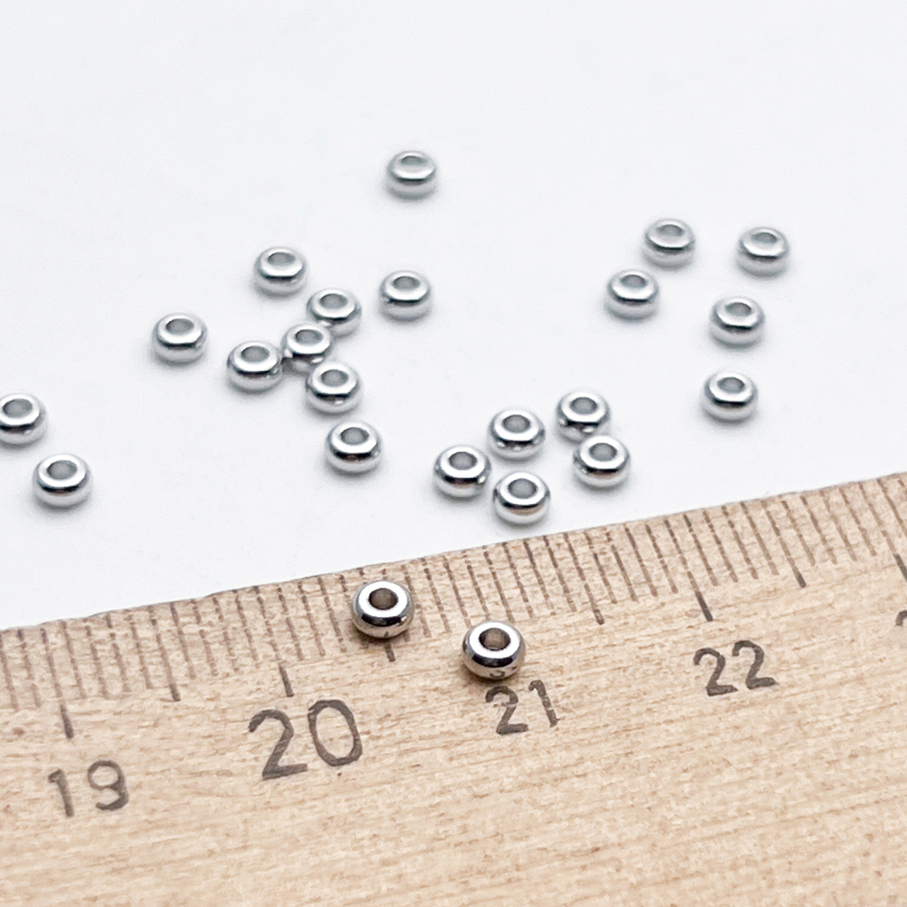 Бусина, цвет серебро (родий), размер 3*1,5 мм, цена за 10 шт