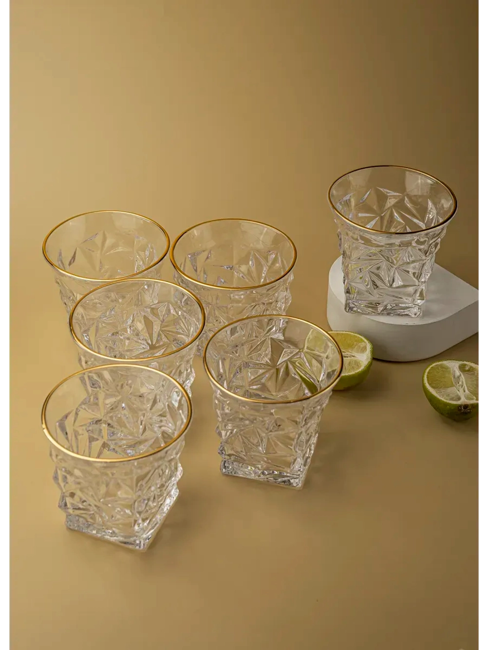 Набор бокалов кристалл, 300 мл. 6 шт. с золотой каймой