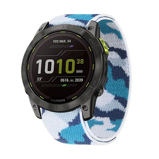 Нейлоновый ремешок NylonFit 22 мм для Garmin Fenix 7, Fenix 6, Fenix 5, Fenix 5 plus, Quatix 5, MARQ, Forerunner 935 / 945, instinct, instinct 2, Epix Gen 2 (Камо, небесный)