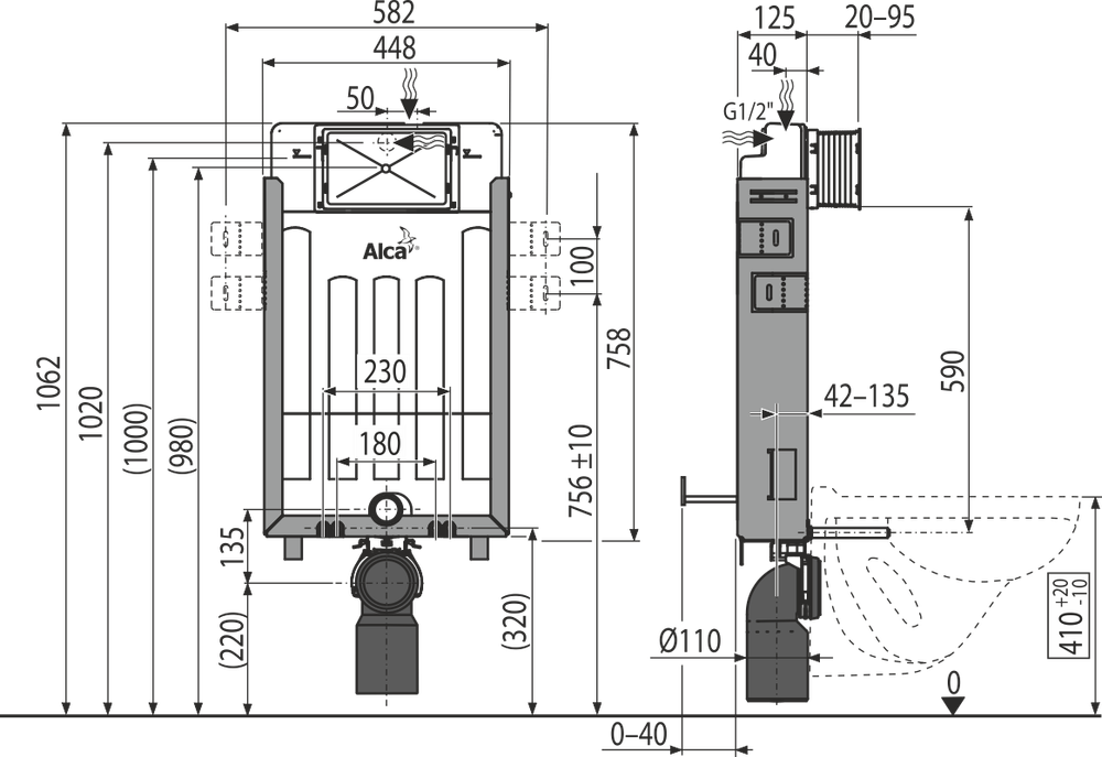 Бачок для унитаза для замуровывания в стену AlcaPlast Renovmodul AM115/1000