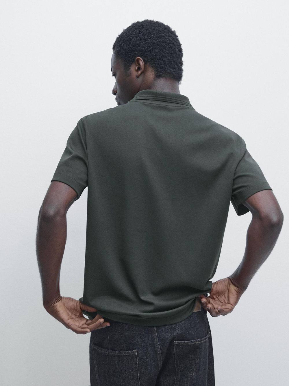 Massimo Dutti Поло из 100% хлопка с короткими рукавами, бутылочный