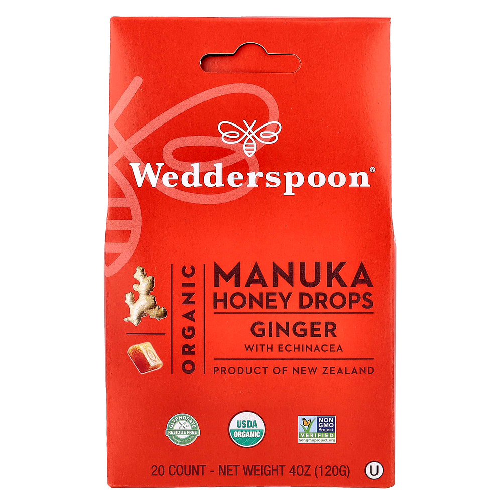 Wedderspoon, органический мед манука, капли, имбирь и эхинацея, 20 капель, 120 г (4 унции)