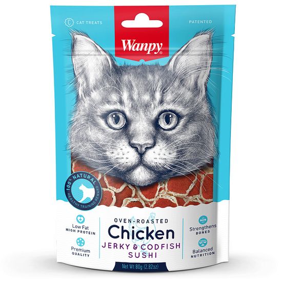WanPy Cat Лакомство для кошек, Суши из курицы с треской, 80 г