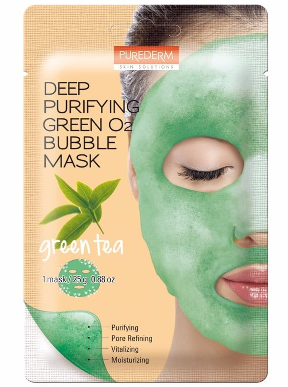 Маска пузырьковая с зеленым чаем Purederm Black O2 Bubble Mask Green Tee, 20 г