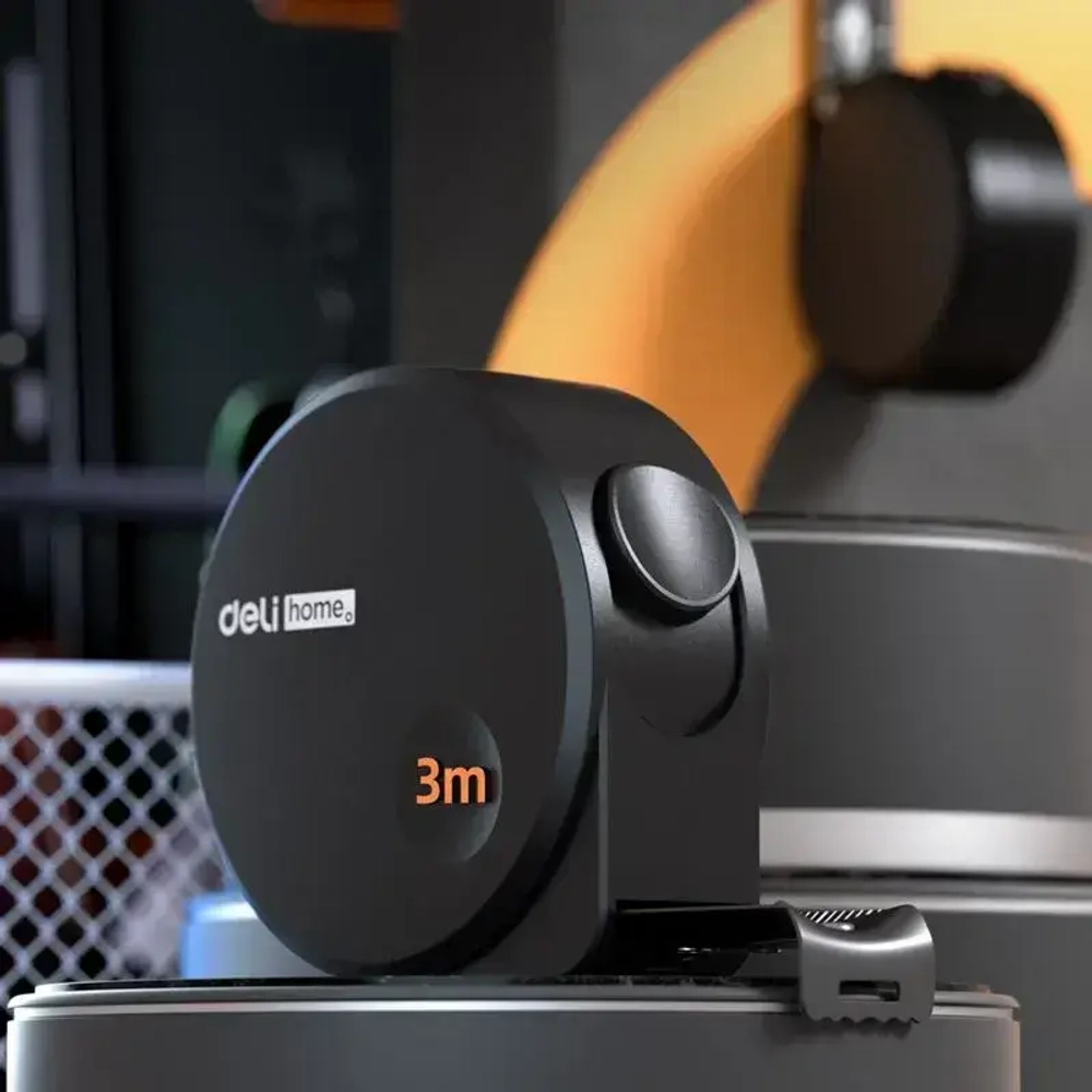 Рулетка "Home Series Black" Deli HT8316 3мх16мм (Эксклюзивный дизайн, корпус из софттач пластика, противоскользящая резиновая вставка, подарочная упаковка)