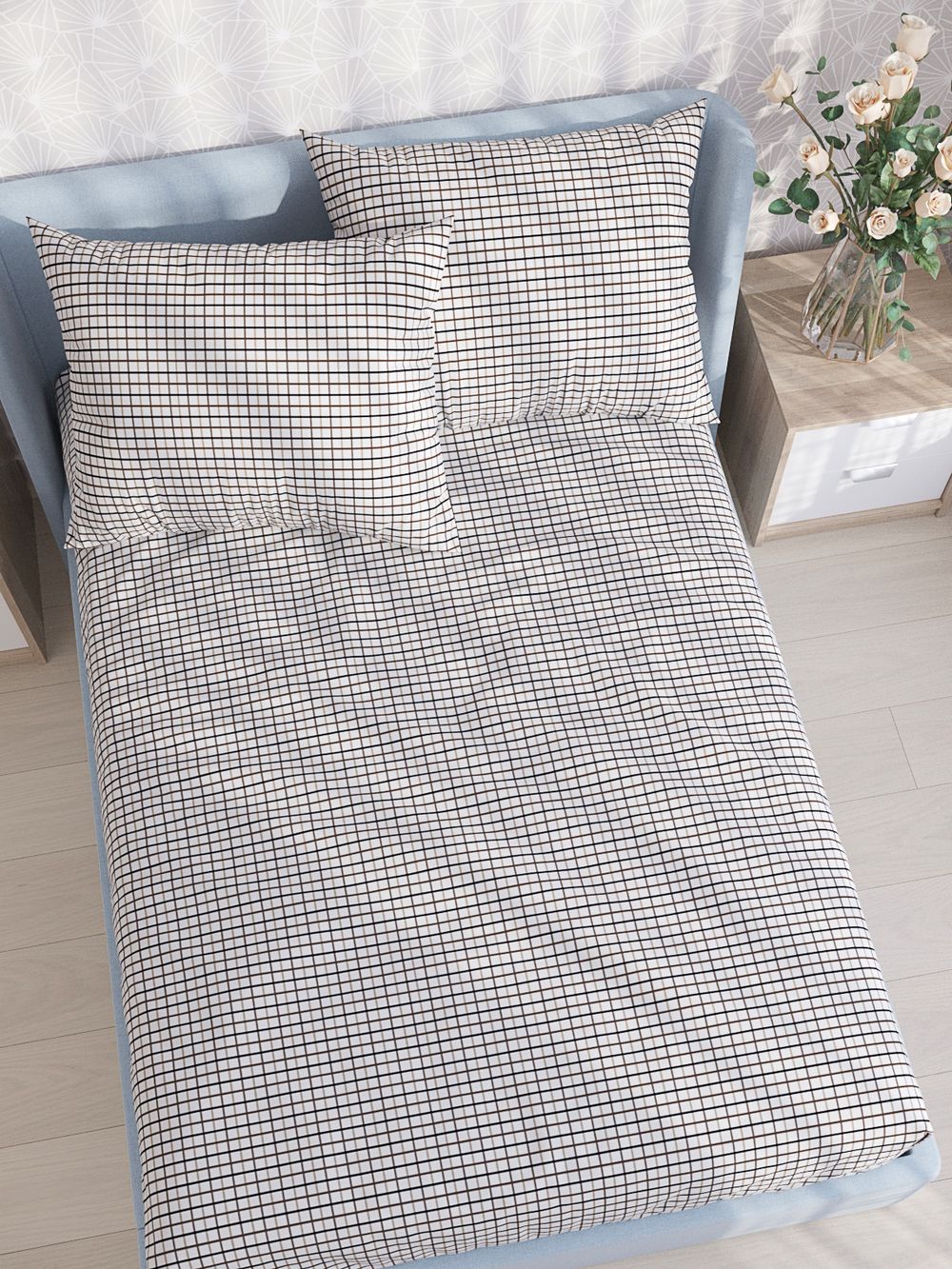 Постельное белье сатин Milky Garden "Nice Day/Nice Day (компаньон)" евро Наволочка 50х70 см 2 шт Простынь на резинке 180x200 см Пододеяльник 200x215 см