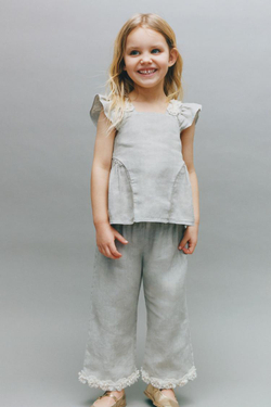 ZARA ЛЬНЯНЫЕ БРЮКИ STRAIGHT-LEG, ХАКИ