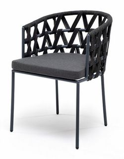 "Диего" стул плетеный из роупа, каркас из стали темно-серый (RAL7024) муар, роуп темно-серый круглый, ткань темно-серая 027