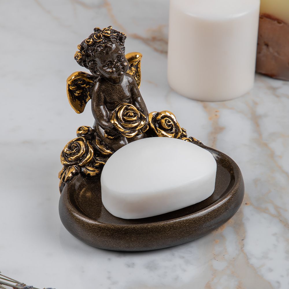 Мыльница Ангел с розами Бронза
