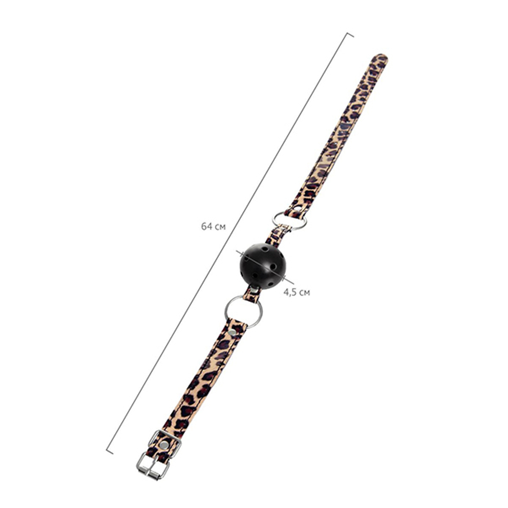 Черный кляп-шар 4,5см на леопардовых ремешках ToyFa Anonymo 310302