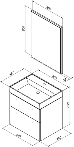Мебель для ванной Aquanet Nova 60 дуб рошелье (2 ящика)
